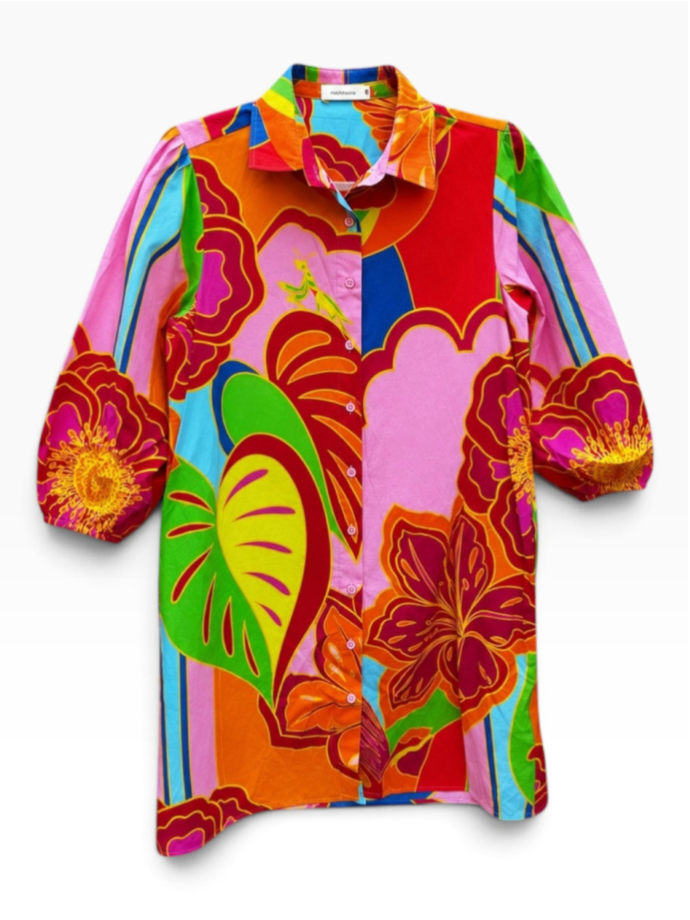 Maude Vivante Tropical Floral Shirt Dress S Hummingbird Dopamine Maximalist
